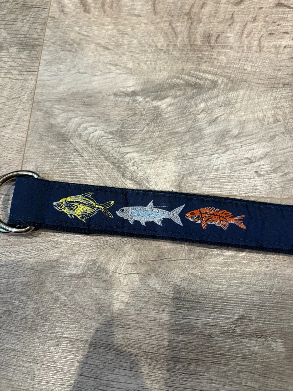BeRibbon Kids Navy Fish Embroidered D-Ring Belt
